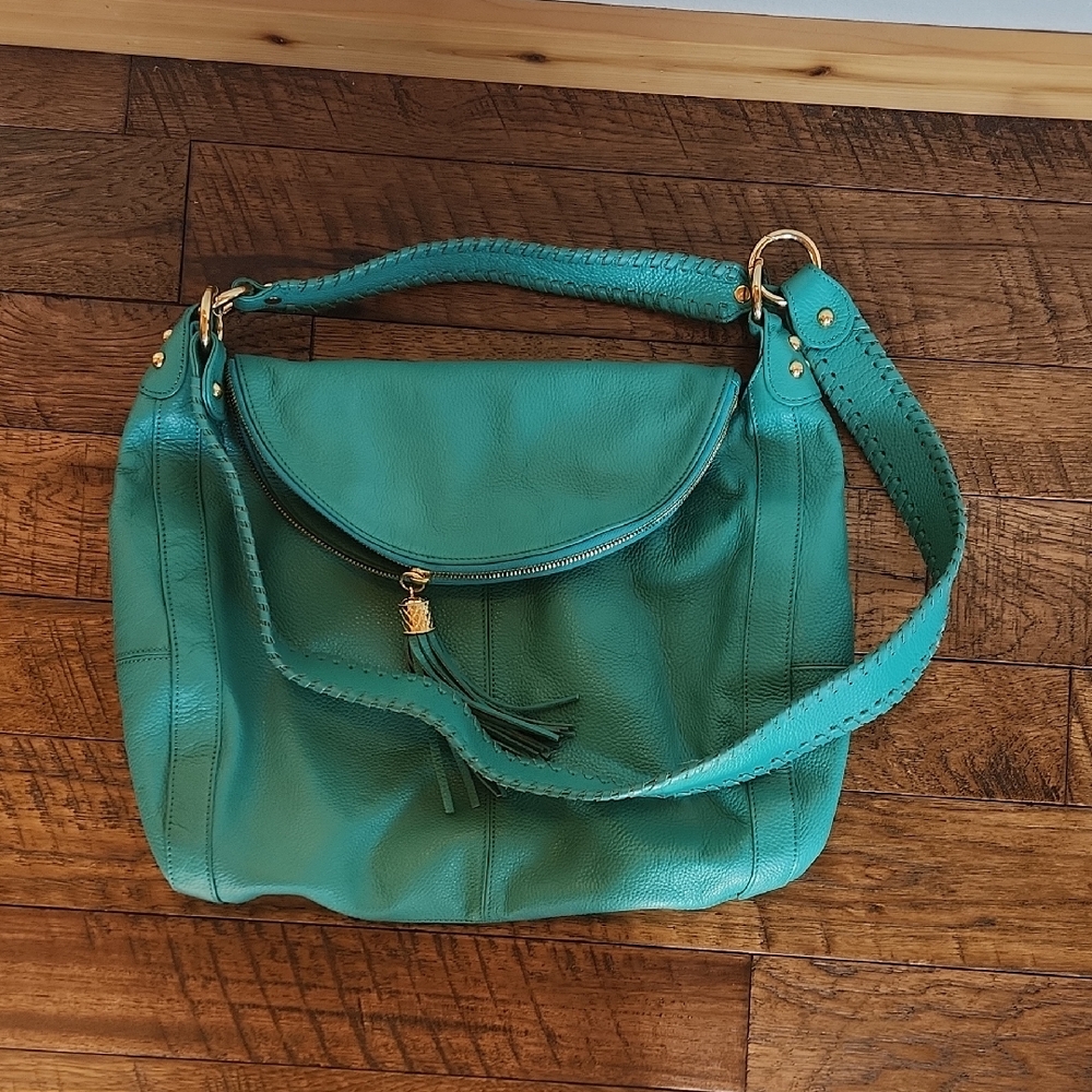 Onna Ehrlich Teal Leather Shoulder Bag